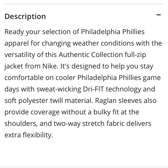 NWT Nike Philadelphia Phillies Performance Raglan Zippered Jacket, Size Large - Picture 3 of 13